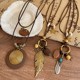New Chinese Zen bronze feather necklace for women's bohemian ethnic style double layered long sweater chain accessories