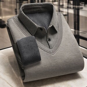 
Shirt collar sweater men's warm autumn and winter vacation two-piece velvet thickened bottoming business sweater men's top