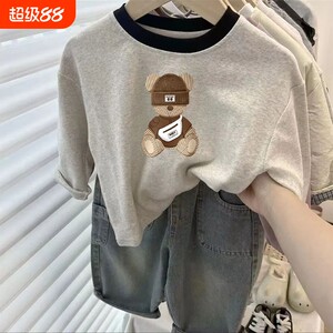 
Boys and girls spring and autumn new pure cotton long-sleeved T-shirt children's cartoon western style cute baby inner top