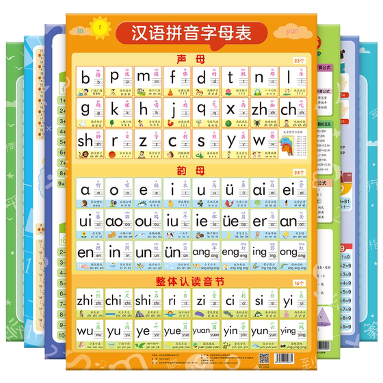 
Chinese Pinyin alphabet wall stickers for young children to connect to first grade initials and rhymes for children to learn artifact literacy
