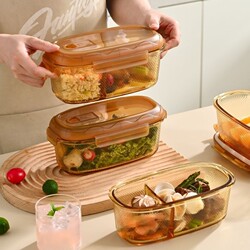 Large-Capacity Glass Lunch Box with Lid, Microwave-Safe, for Office Workers, Fresh-Keeping Box, Divided Lunch Box