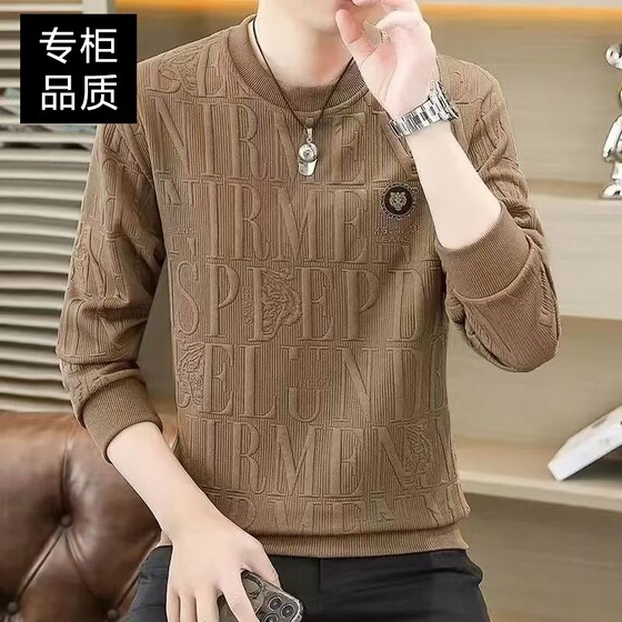 
High-end men's long-sleeved T-shirts, spring and autumn bottoming shirts, men's sweatshirts, round neck pullovers, warm t-shirts, winter tops