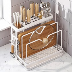 Kitchen Storage Rack, Knife Holder, Cutting Board Placement Rack, Integrated Knife and Cutting Board Storage Rack, Multifunctional Wall-Mounted Countertop Organizer