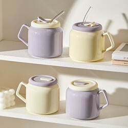 560ml High-Looking Ceramic Mug with Lid and Straw, Large Capacity, Special Coffee Cup for Girls, for Drinking Water and Breakfast