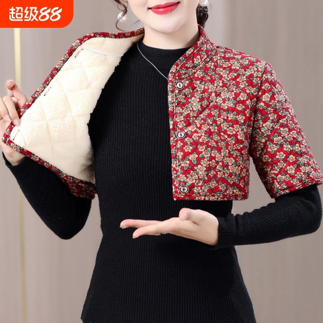 Mom plus velvet thickened shoulder guards cold-proof camel velvet cotton short-sleeved vest middle-aged and elderly women's clothing to protect cervical vertebrae
