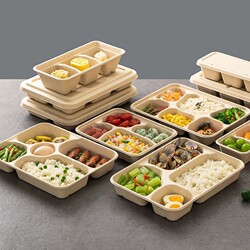 Disposable Lunch Box, Four-Compartment Lunch Box, Takeaway Packaging Box, Environmentally Friendly Tableware, Paper Pulp Lunch Box, Food-Grade Fast Food Plate