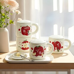 Cute Cartoon Red Apple Mug, High-Looking Ceramic Water Cup with Lid, Birthday Gift for Male and Female Friends