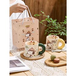 Snoopy Water Cup Household Ceramic Cup Couple Mug Summer Coffee Cup Scale Cup for Girls 2025 with Lid