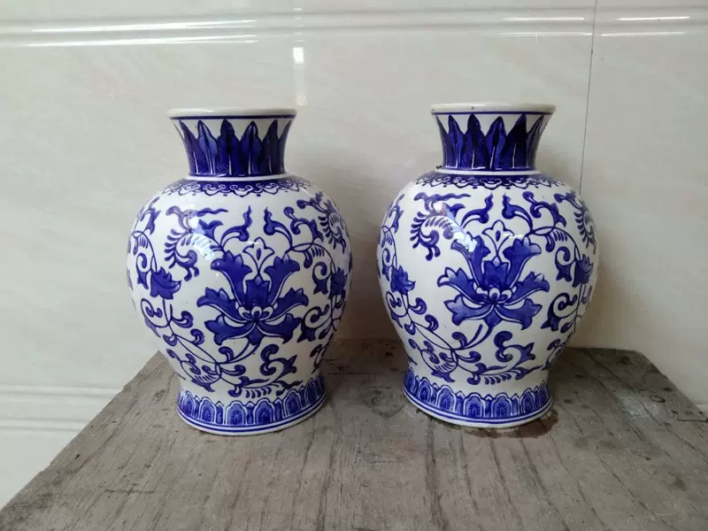 中国美術 青花 纏枝蓮花 武人紋 瓶 高25.5cm(HA374) 【公式通販】