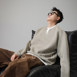 Trendy American-Style Fake Two-Piece V-Neck Fleece Sweatshirt for Men, Popular Heavy-Duty Top for Winter 2025