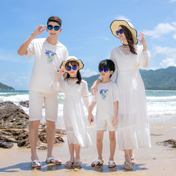 2023 Summer New Parent-child Dress Family Of Three Seaside Vacation Mother And Daughter Dress Beach Skirt White Fairy Skirt Long Skirt