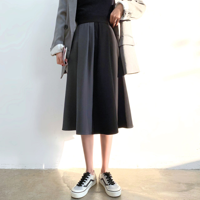Irregular skirt for women A-line fat mm hips with high waist large size slim and versatile splicing mid-length drooping skirt