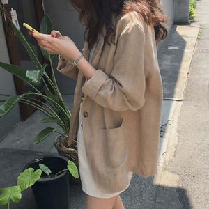 Small short jacket female spring and autumn European and European and American loose foreign gas kaqi, thin short cotton, linen small suit gown
