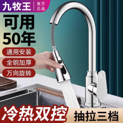 All-Copper Kitchen Pull-Out Faucet, Retractable Sink Faucet for Washing Vegetables, Dual-Use for Hot and Cold Water, Pressurized, Splash-Proof, for Home Use