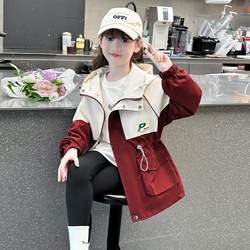 Girls' Outwears, Spring & Fall Kidsren's Jackets, 2026 New Style, Stylish Girls' Mid-Length Windbreakers, Big Kidsren's Hooded Clothes