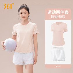 361 Sports Suit for Women, Summer Short-Sleeved Shorts, Quick-Drying Clothing, Badminton, Fitness, Running, High School Entrance Examination Sports Clothing