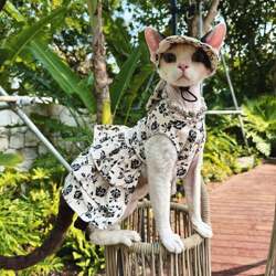 German Shorthair Cat Floral Dress Spring and Autumn Pet Clothing Pure Cotton Skirt Cute Pet Trendy Outfit Photography