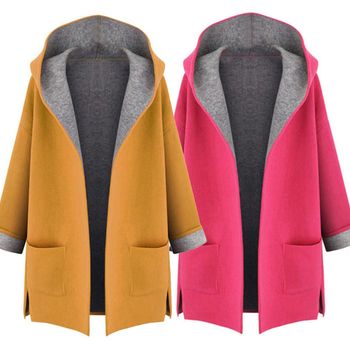 Women Autumn Winter Jacket Fashion Hooded Pocket Long Sleeve