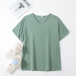 
2026 plus fat loose women's summer tops short-sleeved V-neck large size medium-length cotton silk simple solid color T-shirt bottoming shirt