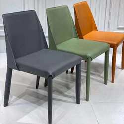 Light luxury saddle leather dining chair model room cafe hotel desk chair simple household leather chair Nordic saddle chair