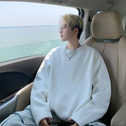 Men's Round-Neck Thermal Base Layer Top, Winter Fleece-Lined and Thickened, White Inner Wear Sweatshirt, Warm Autumn Shirt, Long-Sleeve T-Shirt