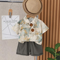 Cotton Baby Clothes, Summer Boys' Stylish Shirts, Children's Clothing Sets, Short-Sleeved Travel Outfits for Boys, Chinese Style