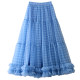 Dayichuang blue plaid mesh skirt women's sweet wooden ears spliced ​​with large styling dancing puff fairy gauze skirt long skirt