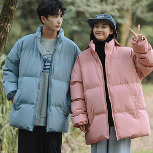 
American brand thickened cotton clothing personalized bread coat couple men solid color stand collar zipper
