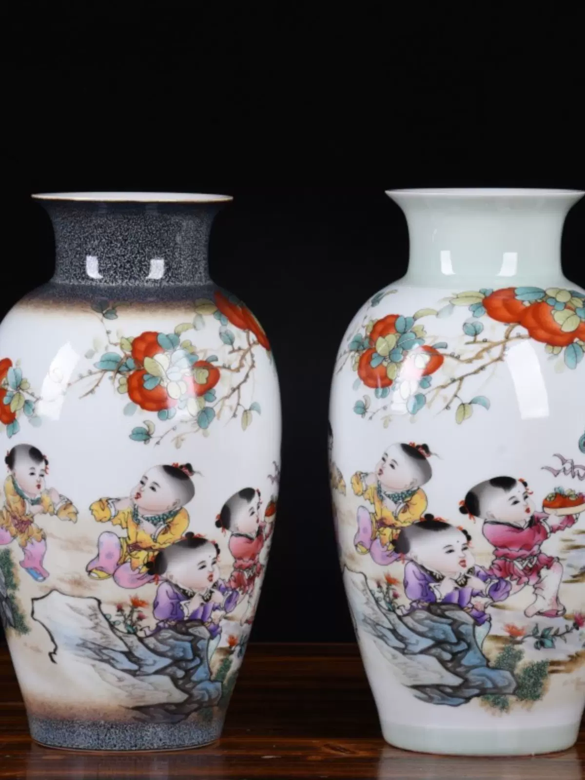 A85】五彩童子紋大花瓶 大型 花入 花生 花器 壺 德利 陶磁器 代物