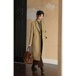 Solighter French Retro All Wool Classic Suit Collar Coat For Women Autumn And Winter New Long Woolen Coat