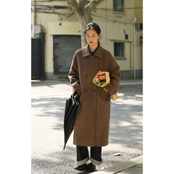 Solighter French Retro All-wool Double-breasted Coat For Women Autumn And Winter 2023 New Long Woolen Coat