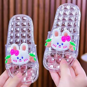 
Parent-child crystal children's sandals for summer new style medium and large children cute little girl soft bottom transparent beach flip flops
