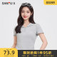 Sanfu short T-shirt 2025 summer simple temperament wrinkled lapel fitting women's clothing 498596
