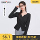 Sanfu black T-shirt 2025 new spring small V-neck design pleated waist long-sleeved top women's clothing 495678
