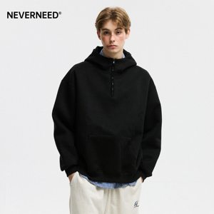 NEVERNEED400g重磅半拉链连帽卫衣男女秋季美式潮牌宽松情侣帽衫