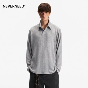 
NEVERNEED textured polo collar long-sleeved T-shirt men's spring old money style wheat ear pattern casual inner layering shirt