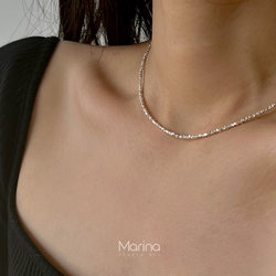 Broken Silver Thin Chain Necklace, All-Over 925 Sterling Silver Clavicle Chain, Bare Chain for Women, Stackable, High-End Design Neck Chain