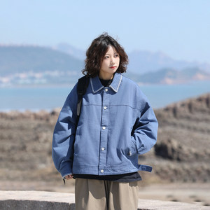 Ayudai winter distressed thickened denim cotton coat men's loose casual couple's bottom flight jacket cotton coat women