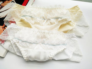 Yigege foreign trade original single chiffon pure cotton medium low waist panties all cotton comfortable and breathable lace edge stripes 00033
