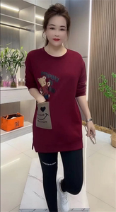 Autumn new women's sweatshirt long sleeve round neck cartoon letters smiling fashionable fashionable age-reducing medium-length top for women