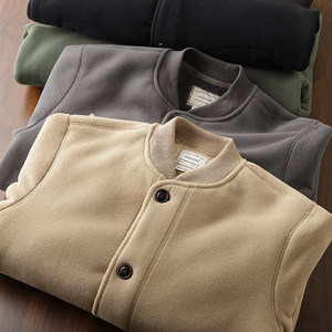 
American khaki! Thickened velvet lining! Foreign trade winter men's baseball collar sherpa warm jacket