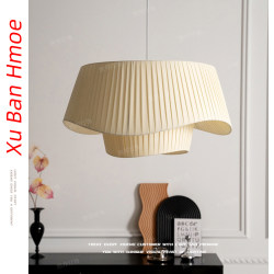 Light French-Style Cream Bedroom Lamp with Pleated Skirt Fabric Chandelier, Vintage Japanese Wabi-Sabi Living Room, Dining Room, Study Lamp