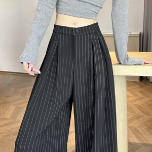 
Spring and summer old money style striped suit wide leg pants for women summer design loose high waist straight drape casual floor mopping pants