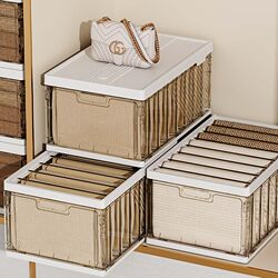 Wardrobe Storage Layering Organizer, Household Transparent Foldable Pants Storage, Seasonal Clothes and Jeans Compartment Organizer Box