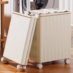 Dirty Clothes Basket with Pulleys, Household Multifunctional Storage Basket, Large Capacity Folding Dirty Clothes Hamper, Bathroom Storage Basket