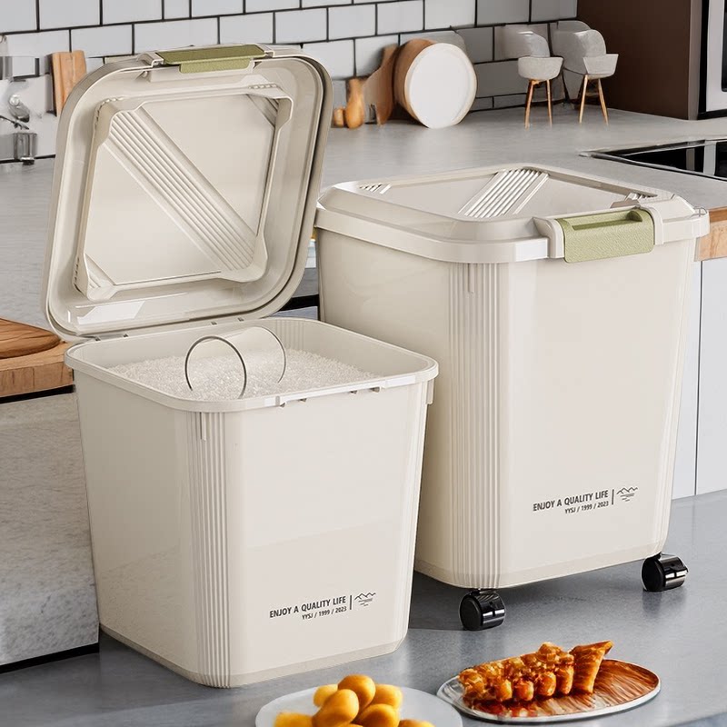 Grand Bac Hermétique Pour Riz 40-50 Lbs – Rangement Alimentaire Avec Couvercle Et Roulettes