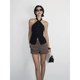 
VanessaLab halter neck buckle linen cross vest vest women summer black sleeveless niche commuter top
