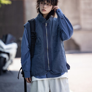 
TIP Spring and Autumn Japanese retro layered washing denim sleeveless work vest for men and women pocket vest