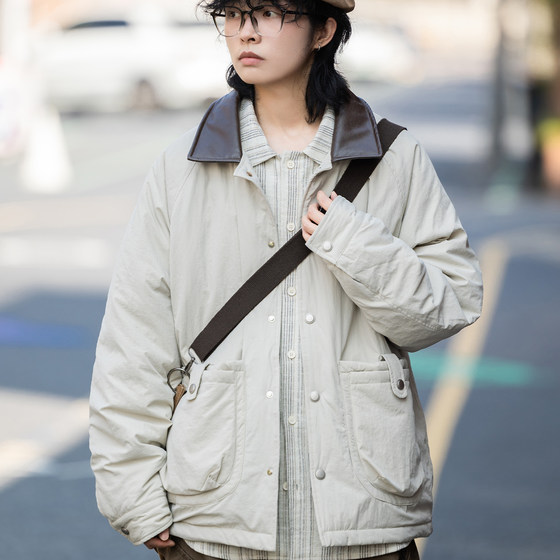 
Winter style retro splicing lapel cotton coat for men and women, trendy brand loose casual and versatile couple wear, thickened cotton coat