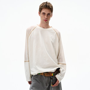 
MADWITCH hand-stitched stitching knitted long-sleeved T-shirts for men and women loose casual early autumn design couple tops